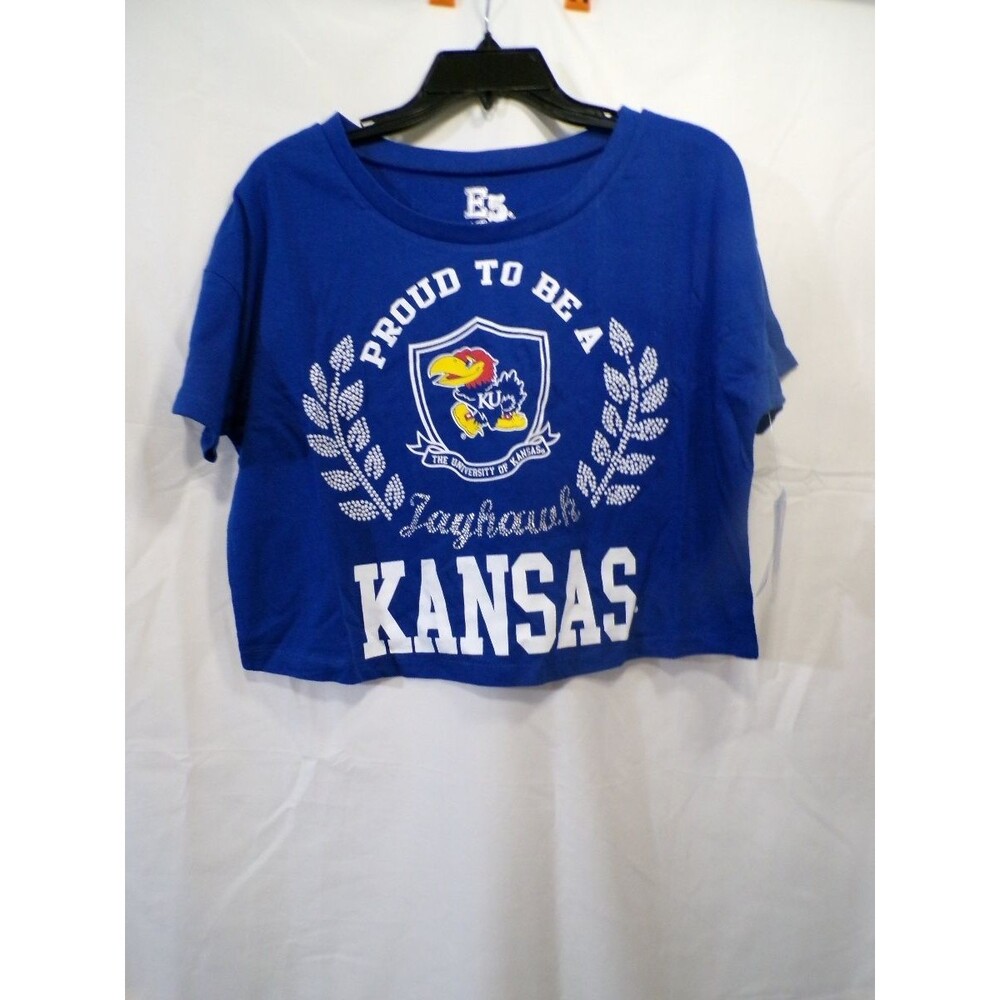E5 College Classics Kansas Jayhawks Women's Cropped T-Shirt S Blue KU
